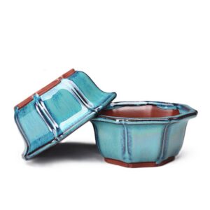 Bonsai Pot - Turquoise 6 Sided