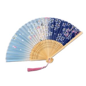 Fan - Blue with Flowers