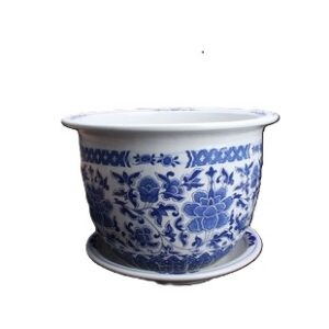 Flower Pot - White with Blue Flowers