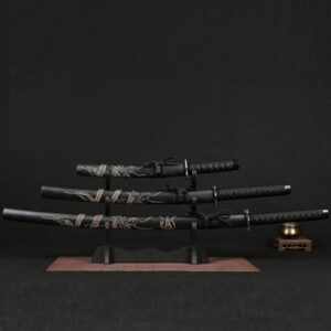 3 Swords Set - Black with Gold Dragon